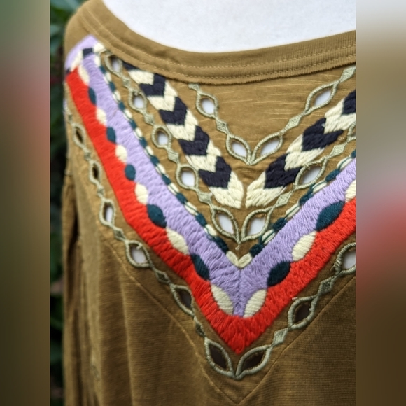 Free People Boho Moss Combo Linen Blend Top Size M - Picture 12 of 12